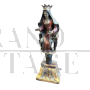 Scultura di Madonna sul trono del XVII secolo in legno policromo                            