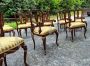 Set di 12 sedie + 2 capotavola palladiane intarsiate con putti allegorici                            