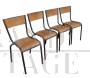 Set di 4 sedie Mullca bordeaux impilabili con seduta in legno chiaro, anni '60                            
