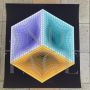 Litografia di Victor Vasarely Struttura Geometrica su Nero                            