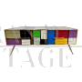 Tavolino basso con cassetti in vetro multicolore                            