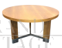 Tavolo mid-century rotondo con tre gambe in legno e acciaio                            