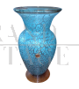 Vaso vintage in vetro di Murano azzurro effetto craquelé                            