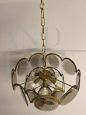 Lampadario Murano Vistosi anni '60, vetro fumé e ottone