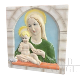 Abele Jacopi - Placca in ceramica Lenci con vergine e bambino, 1935                            