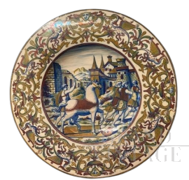 Antico piatto a Lustro in ceramica Gualdo Tadino di Alfredo Santarelli con firma Oro, 1910                            
