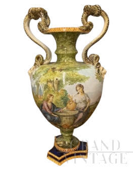 Antico vaso istoriato Ginori La Samaritana al Pozzo, di grandi dimensioni                            