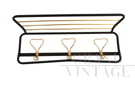 Appendiabiti vintage da parete con cappelliera in ottone