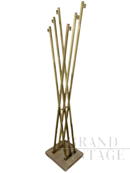 Appendiabiti Romeo Rega in ottone con base in marmo travertino