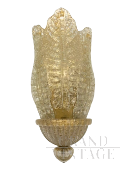 Applique lampada da parete in vetro di Murano dorato, attr. Barovier