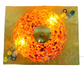 Applique pannello luminoso attribuito a Vistosi in vetro di Murano e ottone