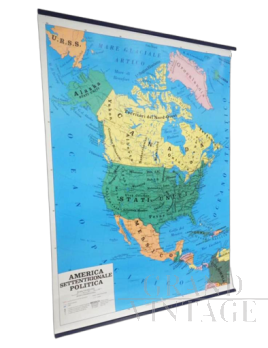 Cartina vintage dell'America settentrionale, double face, 1990