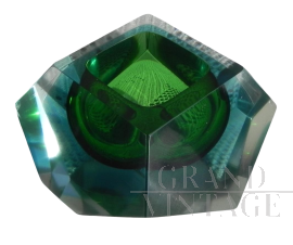 Ciotola posacenere Seguso in vetro di Murano verde sfaccettato, anni '70                            