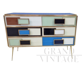 Comò cassettone a tre cassetti in vetro multicolore                            