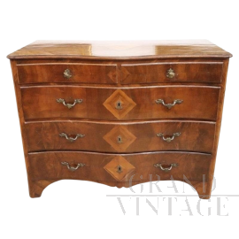 Comò antico in noce intarsiato di epoca Carlo X