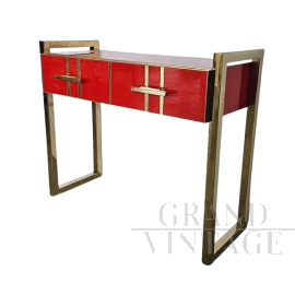 Consolle in vetro rosso con due cassetti                            