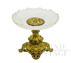 Coppa centro tavola Napoleone III in bronzo e vetro