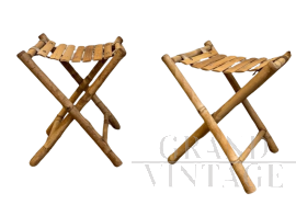 Coppia di sgabelli da pescatore vintage in bamboo          