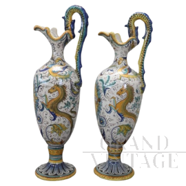 Coppia di anfore antiche in ceramica artistica di Deruta