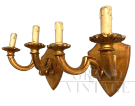 Coppia di applique antiche a candela dorate a mecca, dell'800