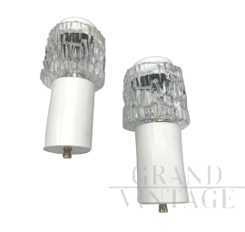 Coppia di applique vintage in vetro e metallo laccato bianco
