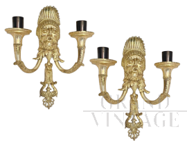 Coppia di appliques in lega fusa argentata con mascherone tragedia greca                            