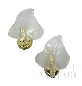 Coppia di lampade da parete applique a foglia attribuite a Seguso