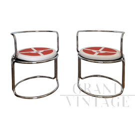 Coppia di poltroncine di Gae Aulenti in acciaio cromato                            