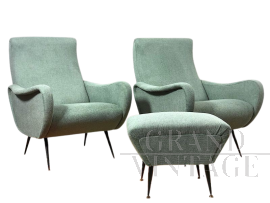 Coppia di poltrone Lady di Zanuso con pouf