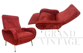 Coppia di poltrone stile Lady reclinabili in velluto rosso, anni '70