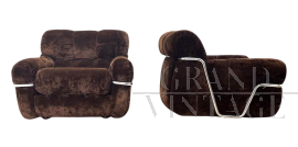 Coppia di poltrone Wopps di Ernesto Radaelli in vellutino marrone, 1970                            