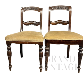 Coppia di sedie antiche Luigi Filippo in noce massello intagliato, 1850