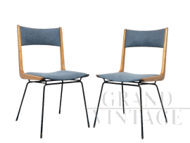 Coppia di sedie Boomerang di Carlo De Carli in skai blu                            