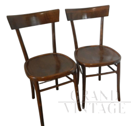 Coppia di sedie da bistrot in legno di faggio scuro, anni '50                            