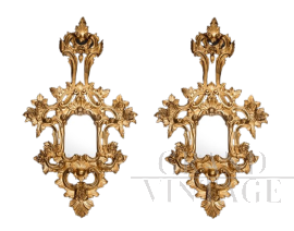 Coppia di specchi ventoline Napoleone III Francesi in legno dorato                            
