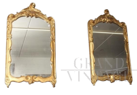 Coppia di specchiere antiche Luigi XVI in oro zecchino, 1750                            