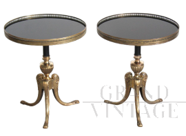 Coppia di tavolini Art Déco in bronzo e vetro nero