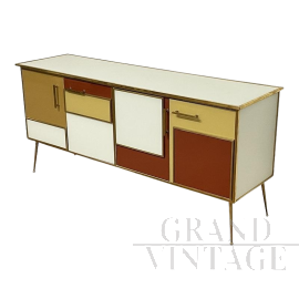 Credenza 4 ante in vetro colorato in stile vintage                            