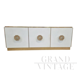 Credenza design in vetro di Murano bianco, anni '80                            
