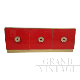 Credenza design in vetro di Murano rosso, anni '80                           