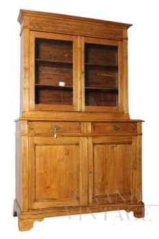 Credenza antica a doppio corpo in pioppo massello, Toscana XIX secolo                            