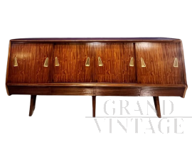 Credenza sideboard italiana con piano in vetro bordeaux, anni '60