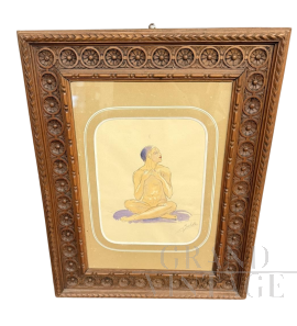 Dipinto ad acquerello firmato Guhke con figura femminile