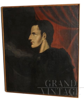 Dipinto antico raffigurante l'imperatore Giulio Cesare, olio su tela del XVIII secolo                            