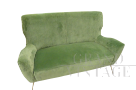 Divano modernariato italiano in velluto verde