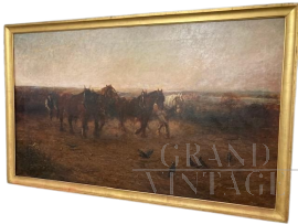 Grande dipinto antico con cavalli di Loraine Nevison Arthur, 1893                            