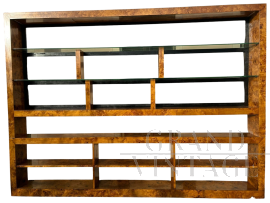 Grande libreria Art Déco a giorno in radica di betulla                            