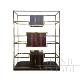 Grande libreria in ottone e legno                            