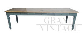 Grande tavolo in abete in pittura grigia, 1950                            