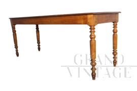Grande tavolo rustico antico Luigi Filippo con gambe tornite                            